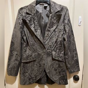 Newport News green velvety Imprinted Floral Jacket